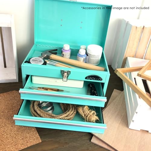 Apollo Tools 14 Inch Steel Tool Box, Aqua Green DT5010-GR