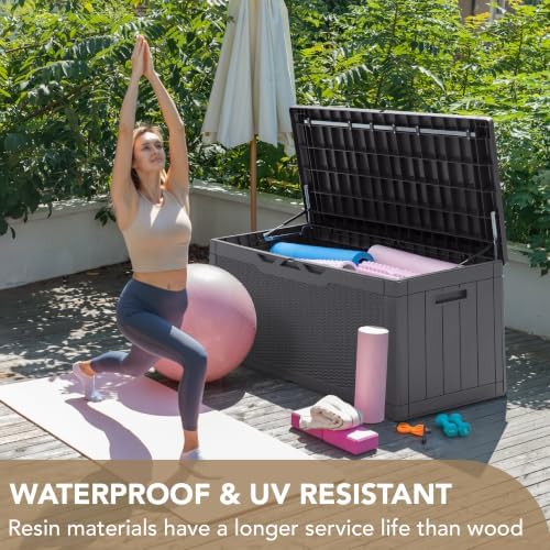 Devoko 100 Gallon Deck Box Waterproof Outdoor Storage Box with Cushion