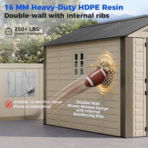 HOMSHADE 8x12 FT Resin Outdoor Storage Shed with Floor, Plastic Garden Shed