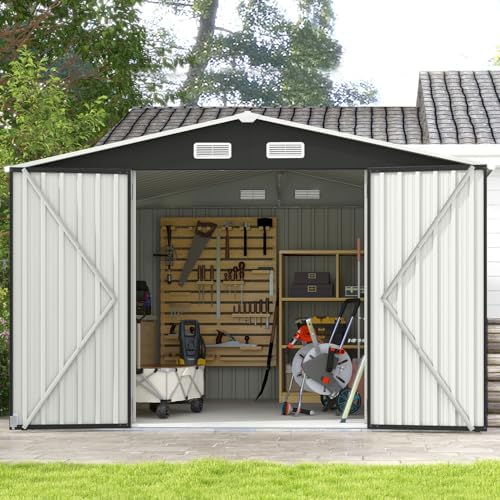 Aoxun 10 x 8FT Outdoor Storage Shed with Double Hinged Large Door, Black