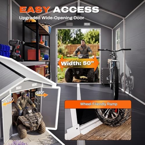 Quictent 8x10FT Resin Outdoor Storage Shed with Floor, 7.2X9.4FT Base