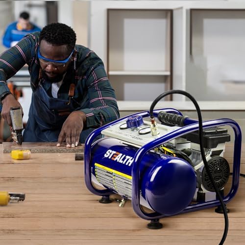Stealth Air Compressor 2 Gallon, 3/4 HP Oil-Free Compressor, Less than 60dB Ultra Quiet Electric Air Compressor,Max 125 PSI Pressure for Tire Inflation,Nailing,Home DIY Project(SAQ-1234)