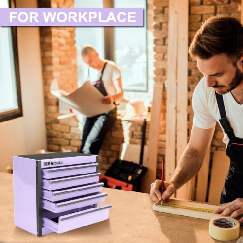 Mini Tool Box with 5 Drawer,Purple Metal Toolbox for Multi-Purpose Storage