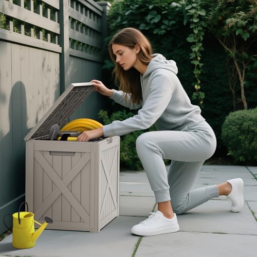 Mars Villa 31 Gallon Deck Box, Outside Bin, Outdoor Storage Box, Grey