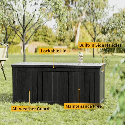 Outdoor Storage Box Waterproof Large, 180 Gallon Lockable Resin Deck Box, Patio Storage Bin for Pool Accessories Cushion Furniture, Garden Tools, UV-Resistant Outside