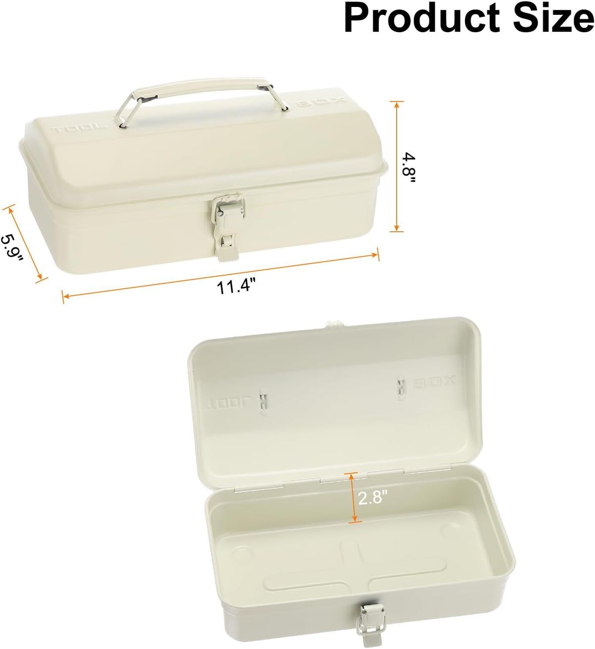 harfington tool box 11.4" portable steel tool box, close-up detail