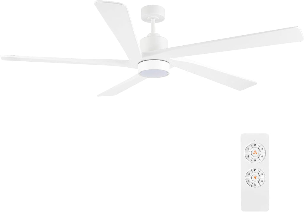 WINGBO 54" DC Ceiling Fan with Lights and Remote Control, 5 Carved Wood Blades