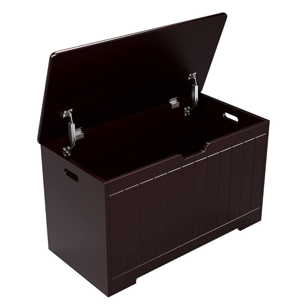 FOTOSOK 30 inches Storage Chest with 2 Sturdy Metal Hinges Lid, Large Storage Organizer with hollow handle, Trunk and Ottoman Bench, Brown