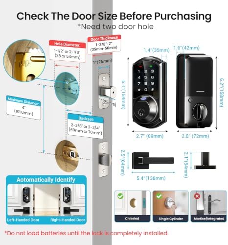 Veise VE07-L Fingerprint Smart Lock with 2 Lever Handles Set, Matte Black