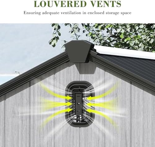 Domi 8x10FT Outdoor Resin Storage Shed with Transparent Windows & Louvered Vents, Plastic Tool Shed with Double Lockable Doors & Gable Roof, Outside Garden Shed for Backyard, Patio, Lawn, Grey