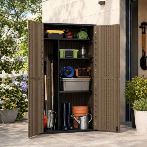 ADDOK 66 Cu.Ft Outdoor Storage Shed,Resin Storage Cabinet with Floor