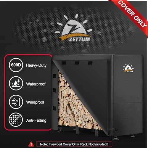 Zettum Firewood Rack Cover 4 Feet - 600D Wood Rack Cover Waterproof & Heavy Duty, 4 Foot Outdoor Log Pile Holder Covers Storage for 4FT Standard Fire Wood Rack Stands (48 x 24 x 49 Inch)