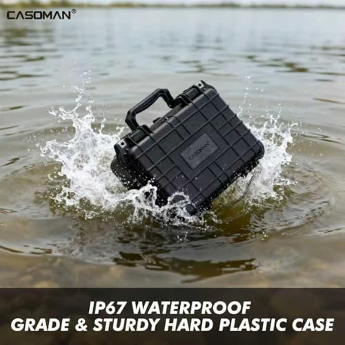 CASOMAN Water-proof and Dust-proof Protective Sturdy Plastic Storage Case with Cush-Proof Sponge and Customizable Foam, IP67 Water Proof Grade, 13.4" X 11.6" X 6"