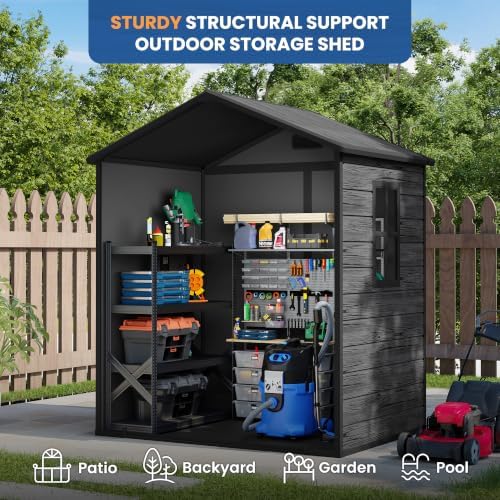 Amopatio 6x4 FT Outdoor Storage Shed with Floor, Dark Grey