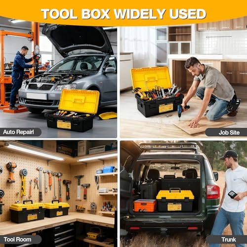 4 Pack Heavy Duty Plastic Tool Box Set, Stackable Portable Boxes, 13-19"