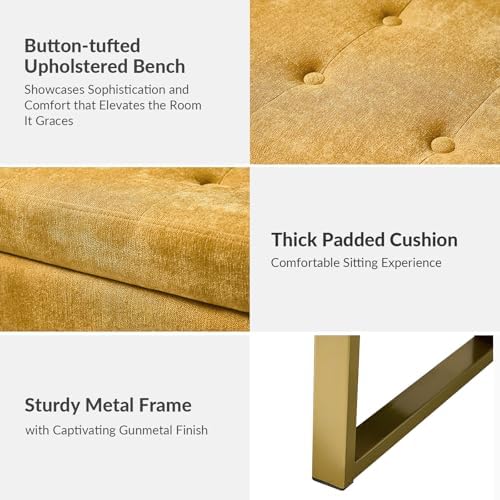 Modern Storage Ottoman Bench with Gold Metal Legs Upholstered Footrest End-of-Bed Bench with Hidden Storage, Hallway and Entryway Mustard