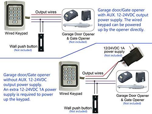IP68 Waterproof Universal 12V 24VDC Metal Case Digital Wired Keypad for Garage Door, Gate Opener and Access Control Systems