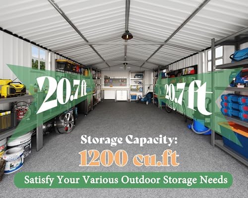 AMERLIFE 10x21x7.3 FT Metal Garage Shed with Double Hinged Doors, 4 Windows