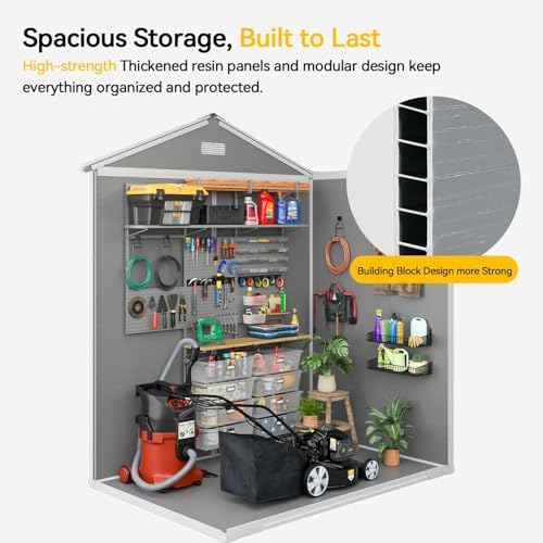 Aoxun 6x4 FT Outdoor Storage Shed, Resin Shed with Suction Light, Gray
