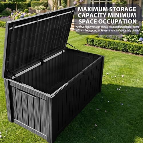 180 Gallon Resin Deck Box, Outdoor Storage Box, Waterproof UV Resistant，Weatherproof Organizer for Patio Furniture Cushions, Pool Accessories, Garden Tools, Indoor & Outdoor Use, Black