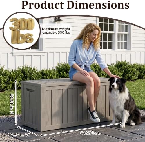 Outdoor Storage Box,130 Gallon Lockable Deck Box with Wheels,Grey