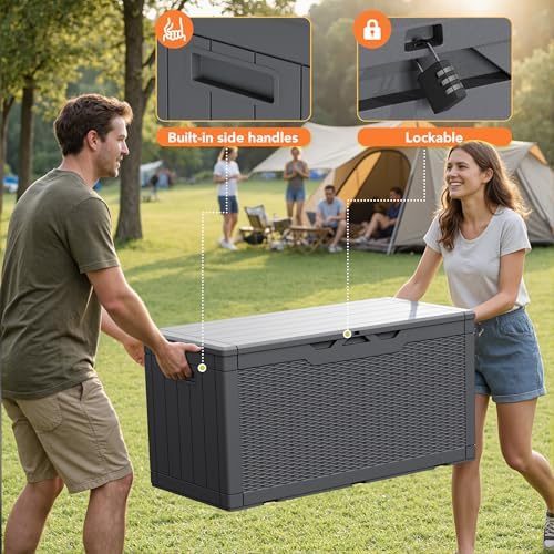 105 Gallon Deck Box Outdoor Indoor Waterproof Storage Box, Gray