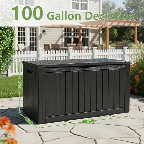KAMABOKO 100 Gallon Outdoor Storage Box Waterproof Deck Box for Patio