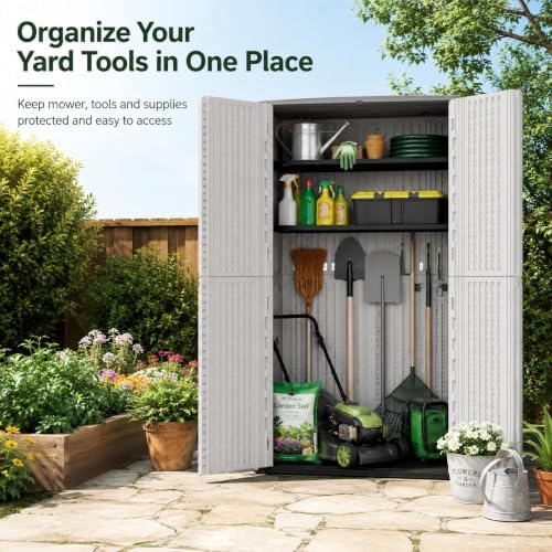 ADDOK 66 Cu.Ft Outdoor Storage Shed,Resin Storage Cabinet with Floor