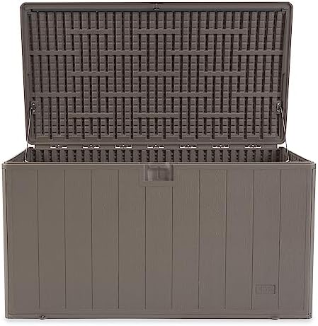 Plastic Development Group Outdoor Deck Box, Soft Close, Driftwood, 130 Gal