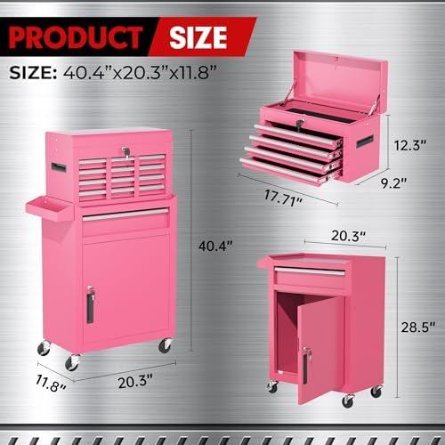 INTERGREAT 5 Drawer Tool Chest with Wheels, Rolling Tool Chest with Enhanced Packaging, Tool Storage Organizer Cabinets with Lock&Key for Garage, Workshop (Pink)