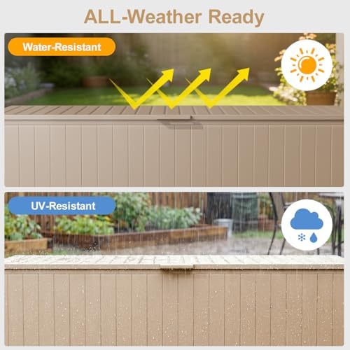 250 Gallon Metal Large Outdoor Deck Box with 4 Wheels, Brown