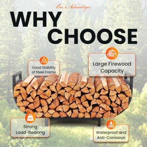 HIHADUUM 34in Firewood Rack Outdoor Indoor with Log Carrier Bag - Heavy Duty Firewood Holder Storage with 400lbs Load Capacity Durable Log Holder Keep Firewood Organized Space Saving