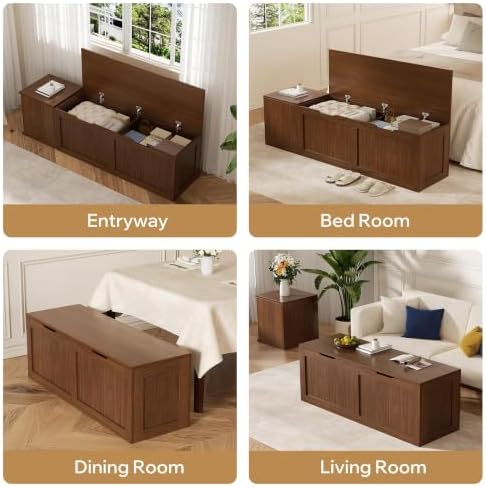 L Shaped Bench with Storage, 63" Breakfast Nook Benches, Wood Kitchen Corner Dining Bench Seating for Entryway, Dining Room, Kitchen, Walnut Brown