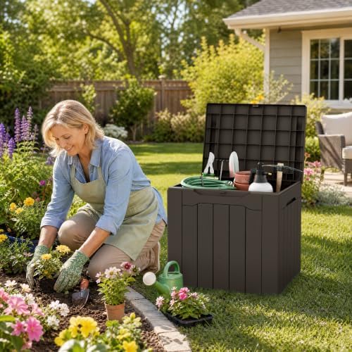 Flamaker 2 Pack Deck Box 31 Gallon Waterproof Resin Storage Box with Lid