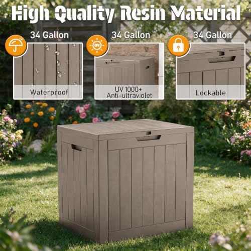 NUNU LAB 34 Gal Outdoor Storage Box Waterproof Lockable,Deck Box,Grey