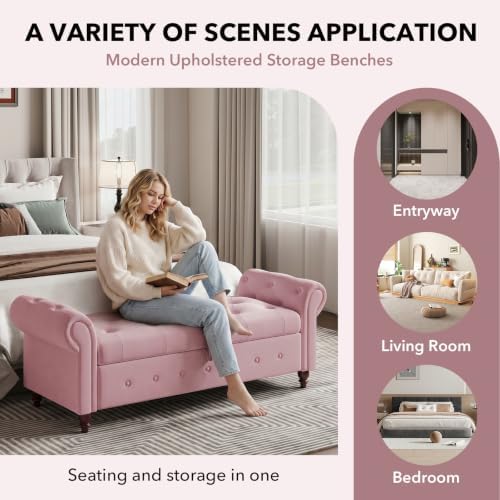 Storage Bench, End of Bed Bench with Pull Ring Design