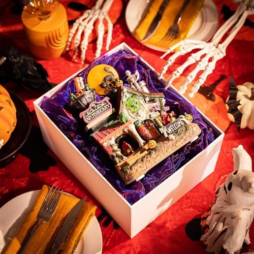 Valery Madelyn Halloween Decorations, Lighted Halloween Village Houses with Music and LED Lights, Resin Haunted House Spooky Town Scary Witch's Potion for Home and Party Table Desk Mantel, 8 Inch