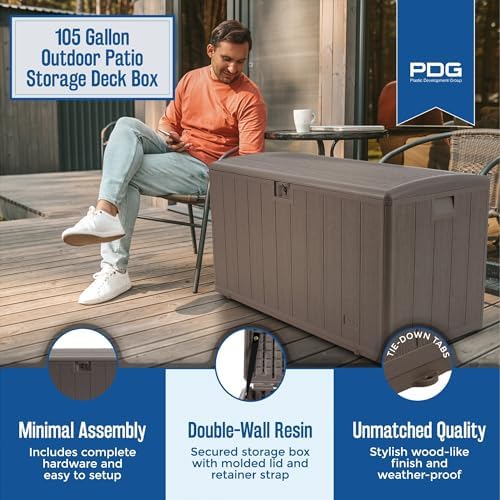 Plastic Development Group Deck Box, Standard Close, Driftwood, 105 Gal
