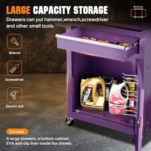 Crownland 5-Drawer Rolling Tool Chest with Wheels, Purple