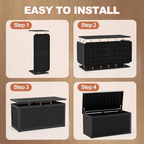 EFU Outdoor Storage Box 360 Gallon Deck Box, Waterproof Resin, Black