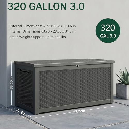 Outdoor Storage Box,320 Gallon Waterproof Deck Box [Upgraded 3.0]