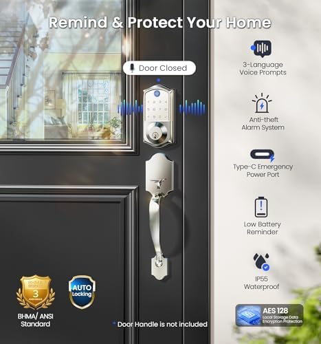 Veise VE017G WiFi Smart Keyless Entry Lock for Front Door, Satin Nickel