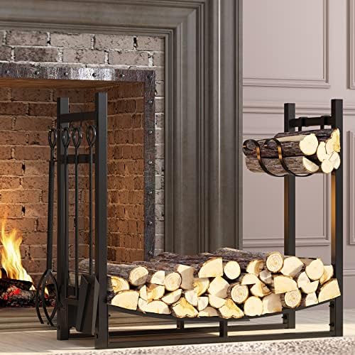 Fire Beauty Fireplace Log Rack 34 Inch Wood Storage Holder with 4 Tools