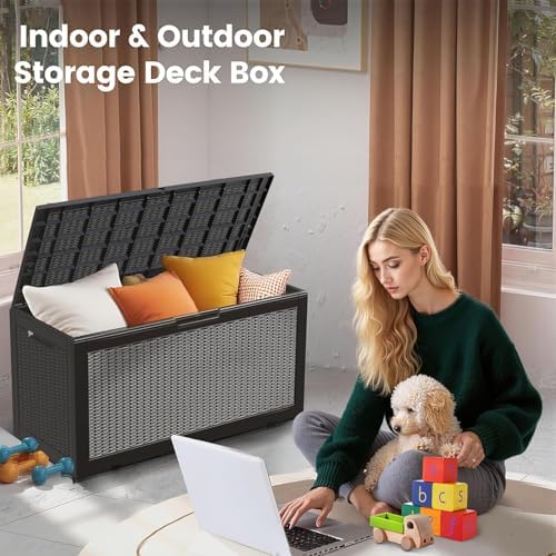 100 Gallon Outdoor Storage Box Waterproof Lockable Deck Box for Patio Black