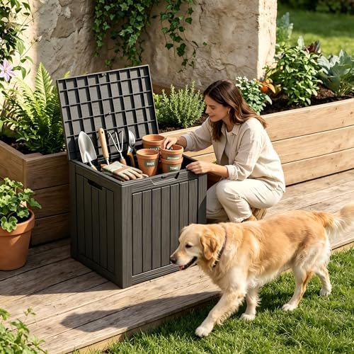 Outdoor Storage Box Resin Deck Box Waterproof Black 36 Gallon
