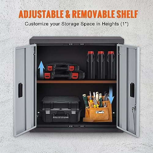 VEVOR Foldable Wall Cabinet, Metal Garage Locker Mounted 26" Small Tool Chest 240 LBS Loading Capacity Adjustable Shelf Magnetic Door File for Warehouse Office Home Black