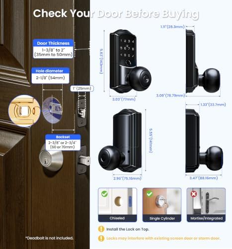 Veise VE028 WiFi Fingerprint Smart Door Lock with Knob Handle, Matte Black