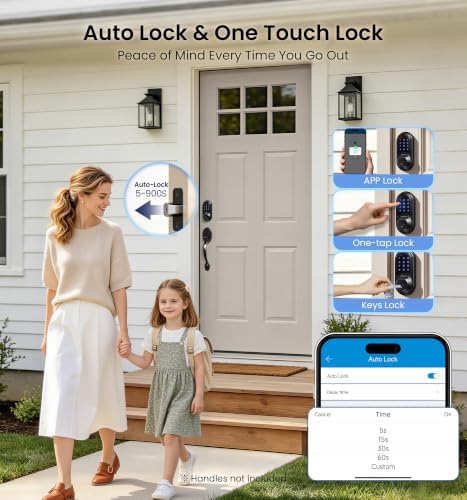 Veise RZ07 Fingerprint Smart Door Lock Deadbolt, App Control, Matte Black