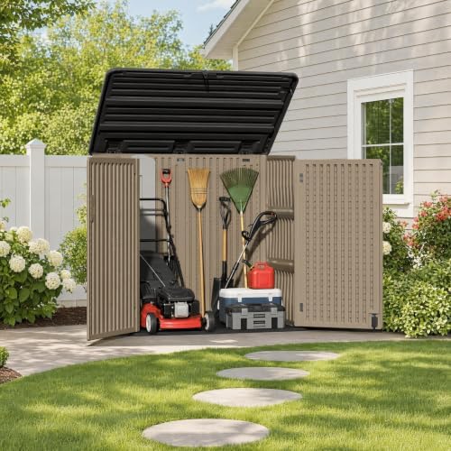 ADDOK Outdoor Storage Cabinet, 48 Cu.Ft Horizontal Resin Storage Shed