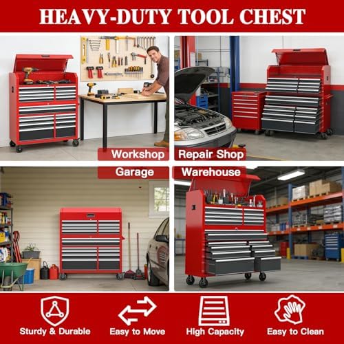 LARBANKE 60'' Rolling Tool Chest Combo, 18-Drawer Heavy Duty Steel Tool Cabinet with Power Outlet, Locking System & Wheels, Mobile Tool Box Organizer for Garage, Workshop, Mechanic & DIY Home Use